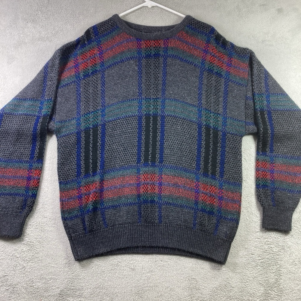 Vintage Jantzen Sweater Men XL Plaid Pullover Long Sleeve Banded Made in USA